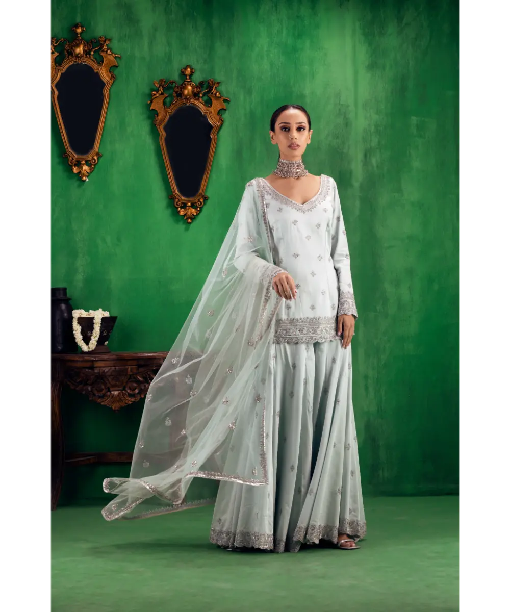 JIGAR MALI - Ice blue sharara set