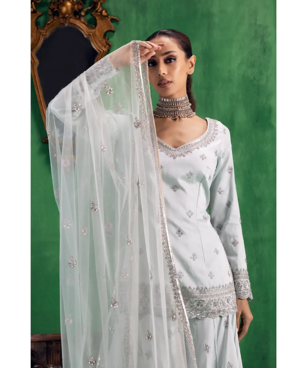 JIGAR MALI - Ice blue sharara set
