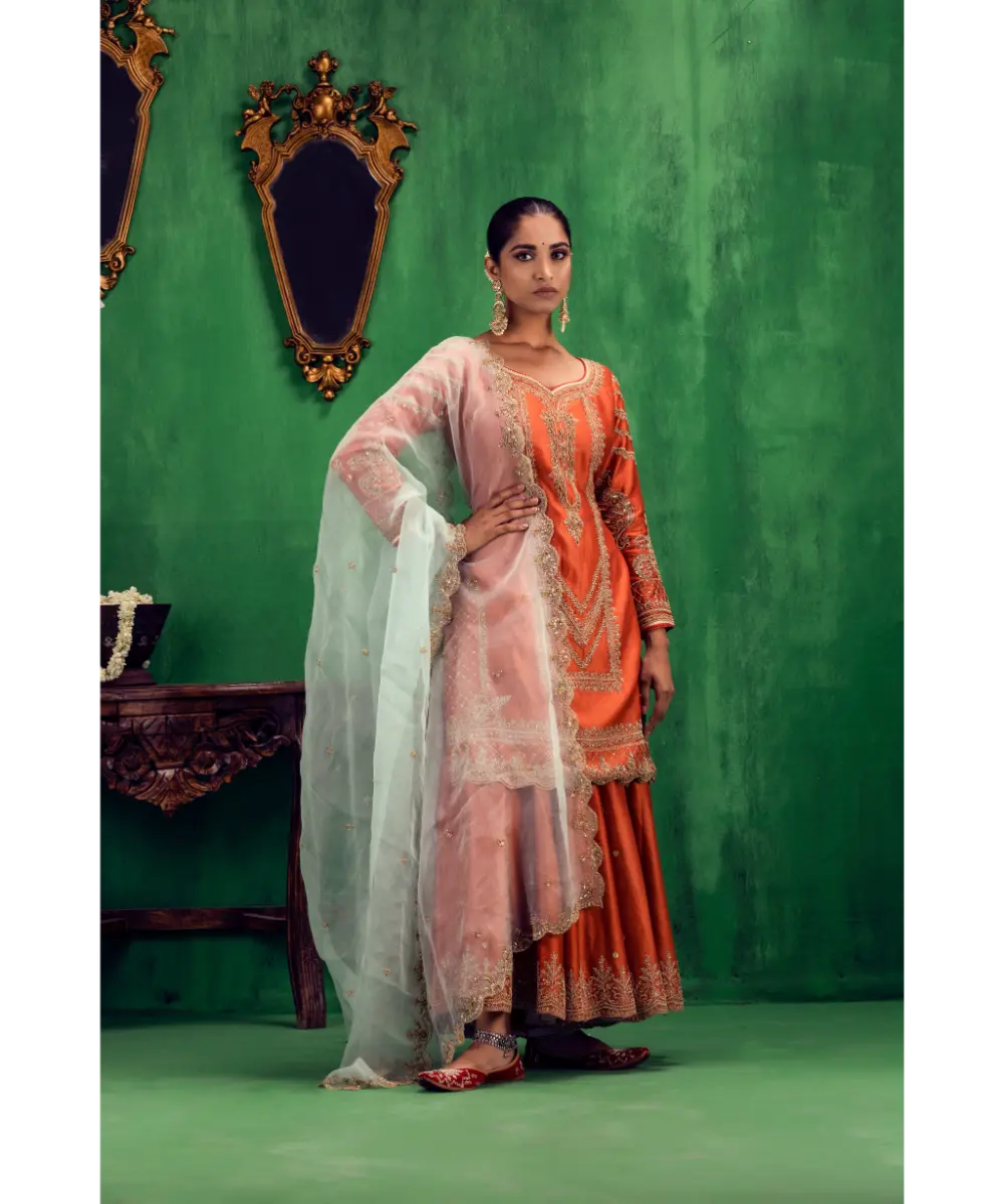 JIGAR MALI - Rust orange flared sharara set