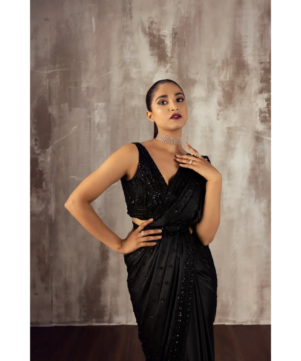 JIGAR MALI - Black satin saree set