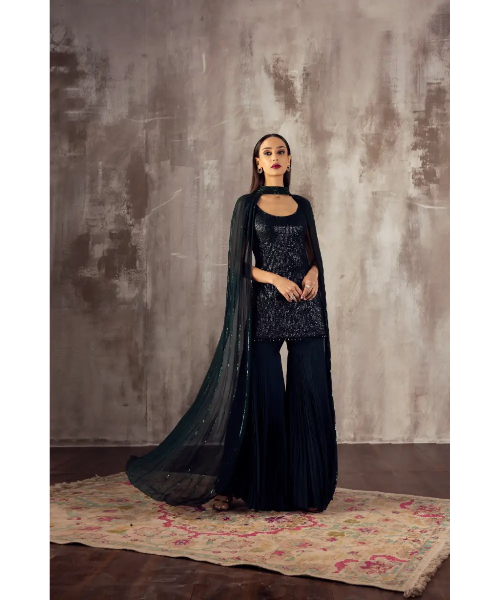 JIGAR MALI - Dark Green Sharara Set