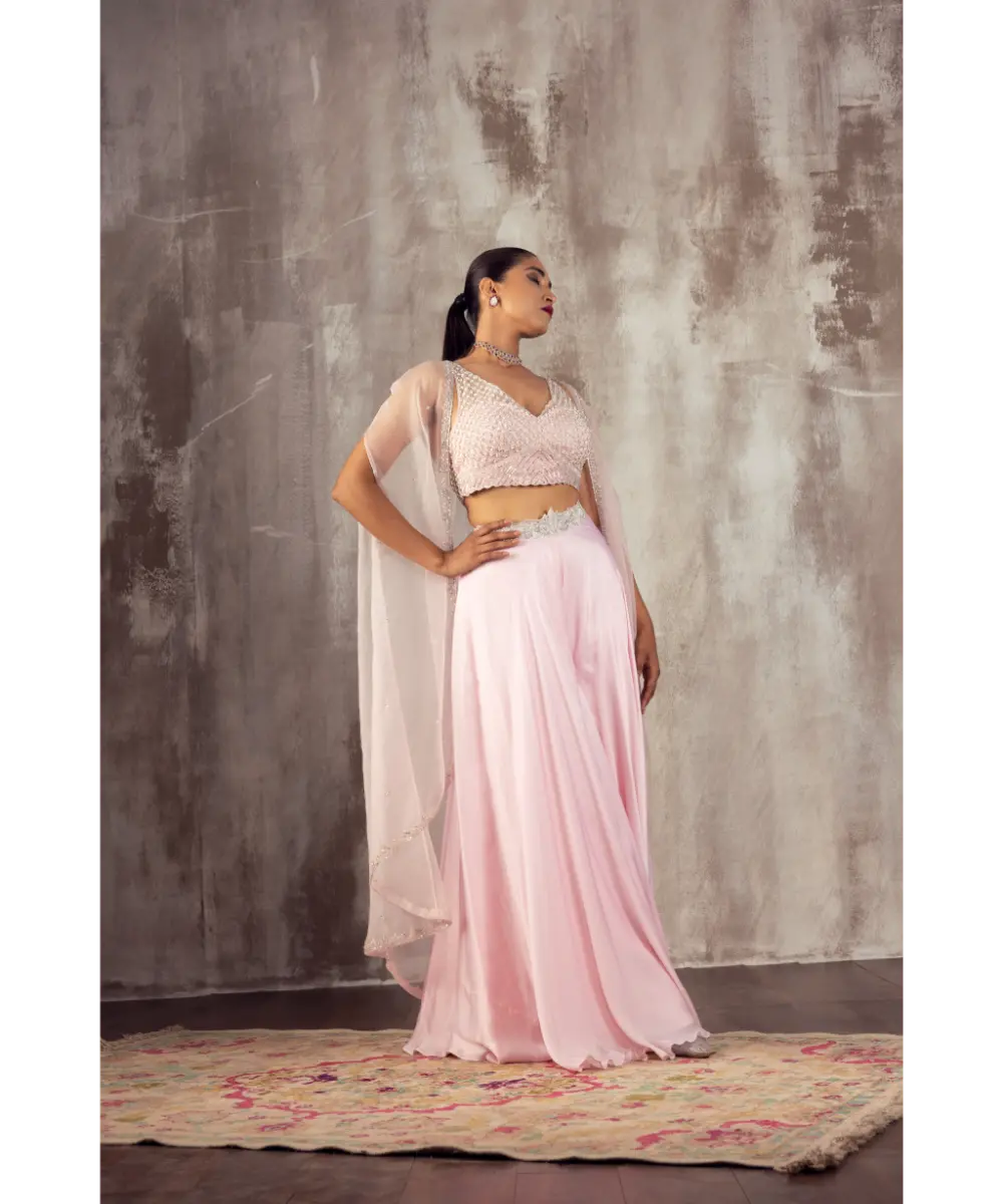 JIGAR MALI - Baby Pink Cape Sharara Set