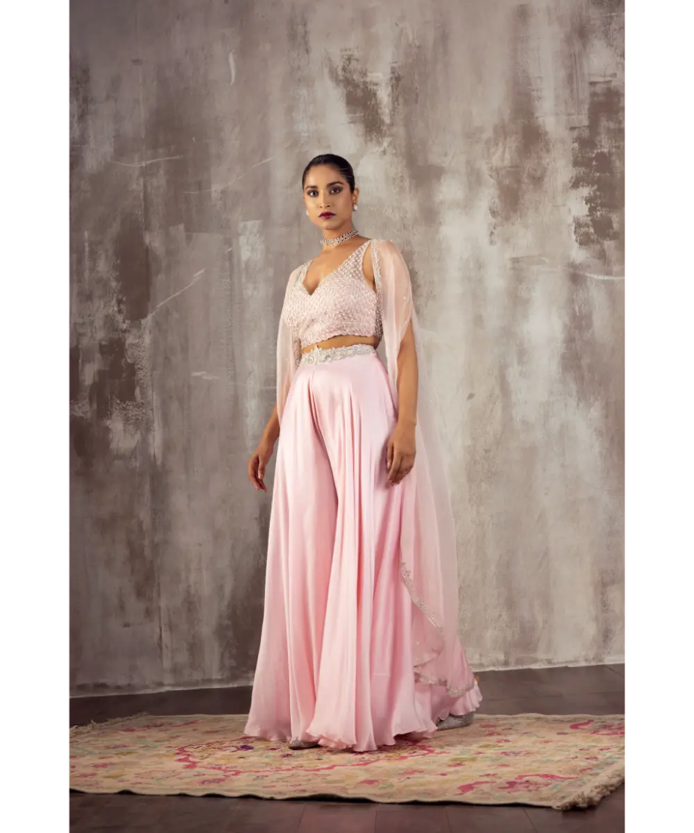 JIGAR MALI - Baby Pink Cape Sharara Set