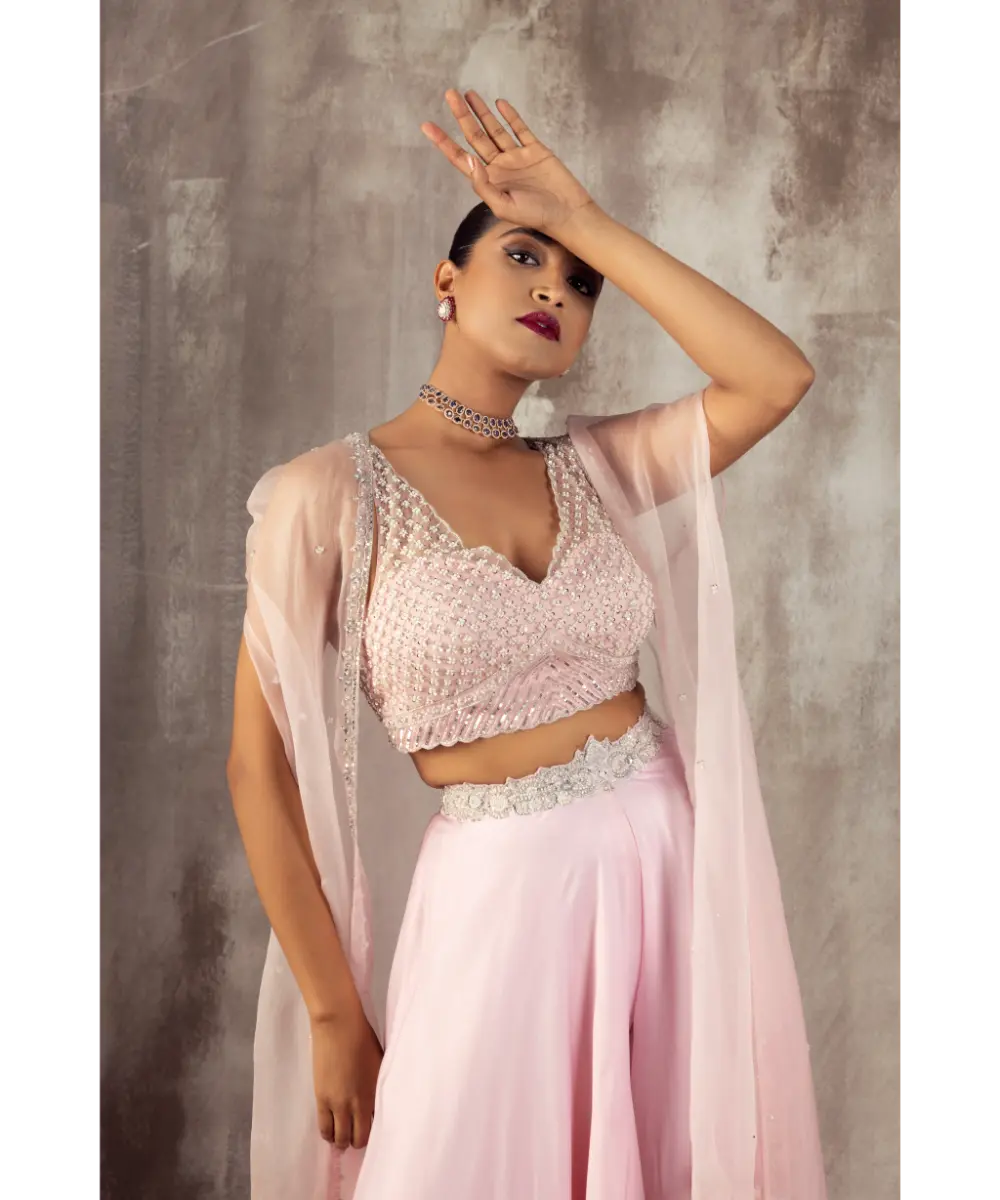 JIGAR MALI - Baby Pink Cape Sharara Set