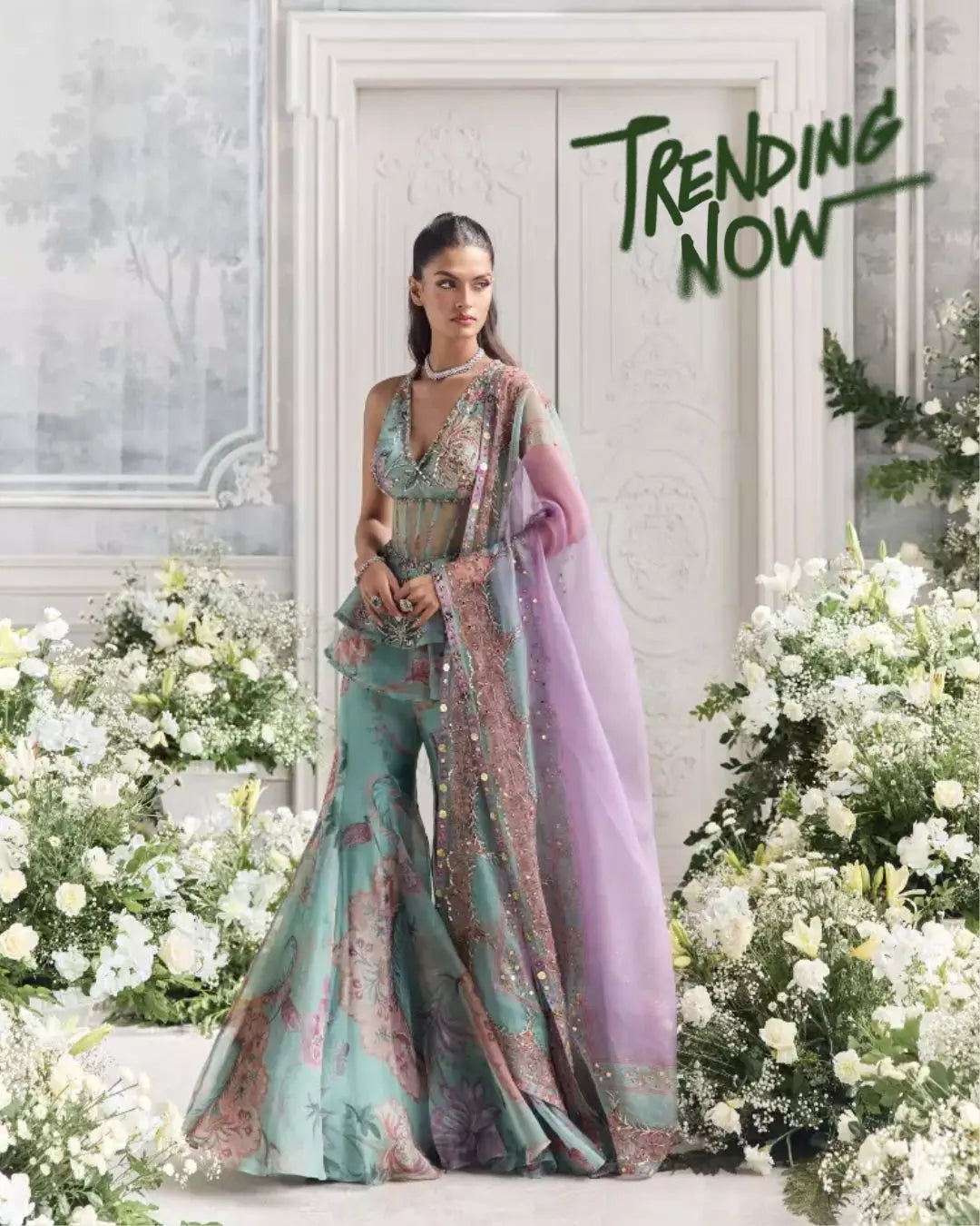 EMBROIDERED PANELLED PEPLUM KURTA PAIRED - Hawa