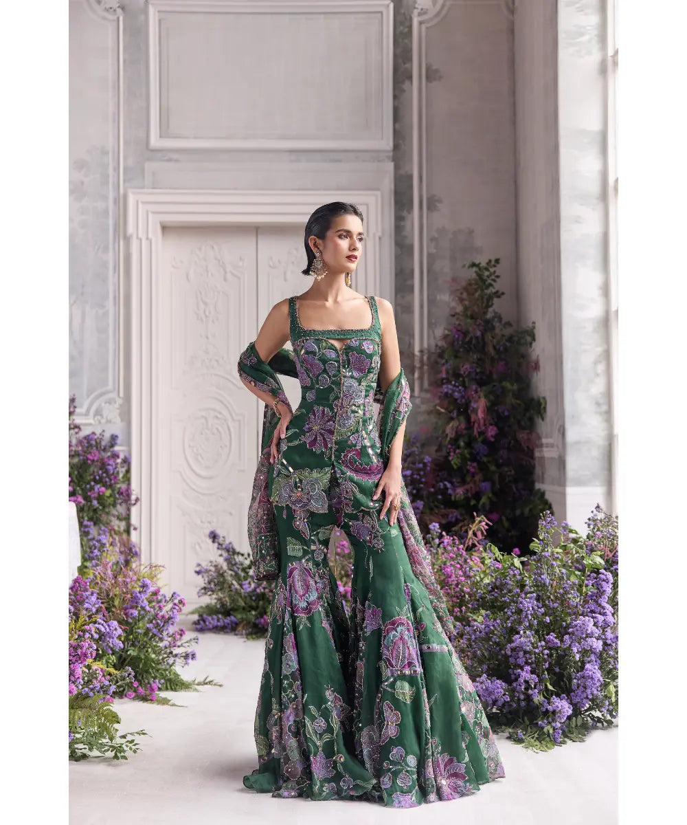 Short embroidered Kurta with Sharara - Nihal