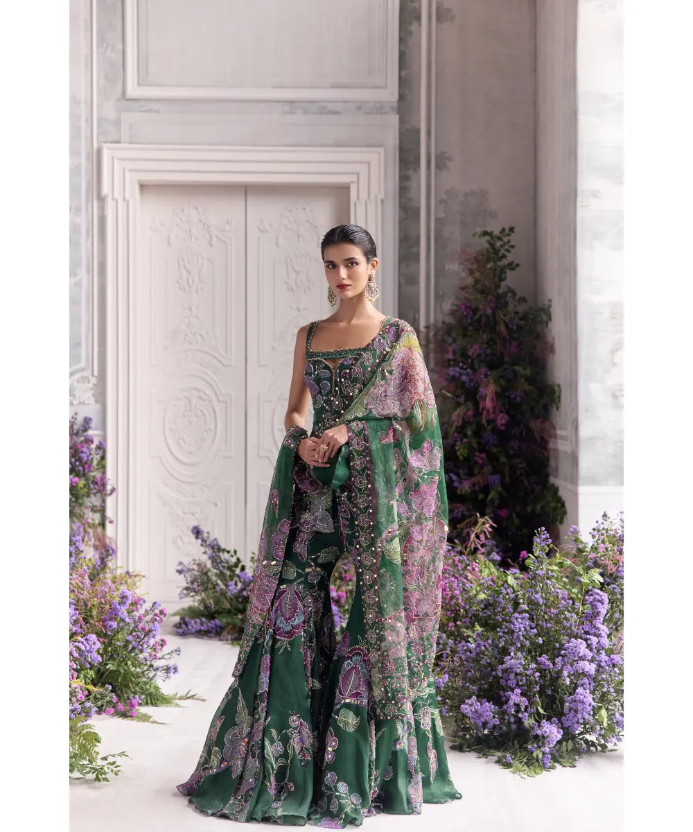 Short embroidered Kurta with Sharara - Nihal