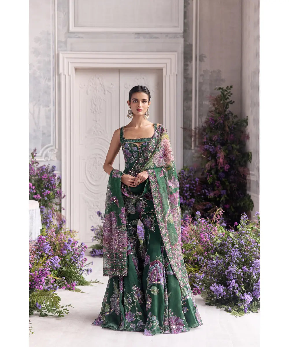 Short embroidered Kurta with Sharara - Nihal