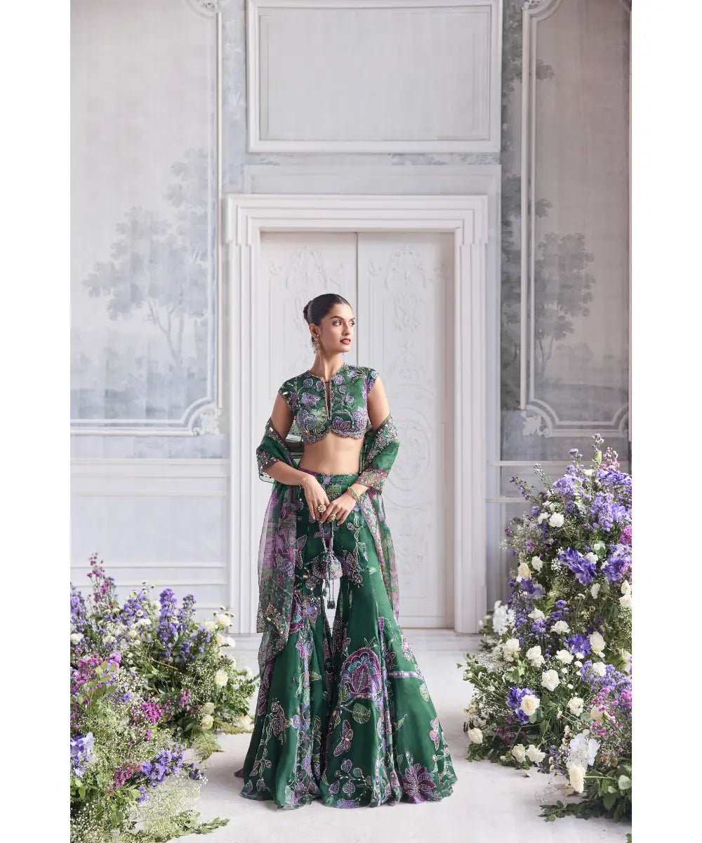 HEAVY HAND EMBROIDERED CAP SLEEVES BLOUSE PAIRED WITH HEAVY EMBROIDER DUPATTA AND SHARARA - NORA