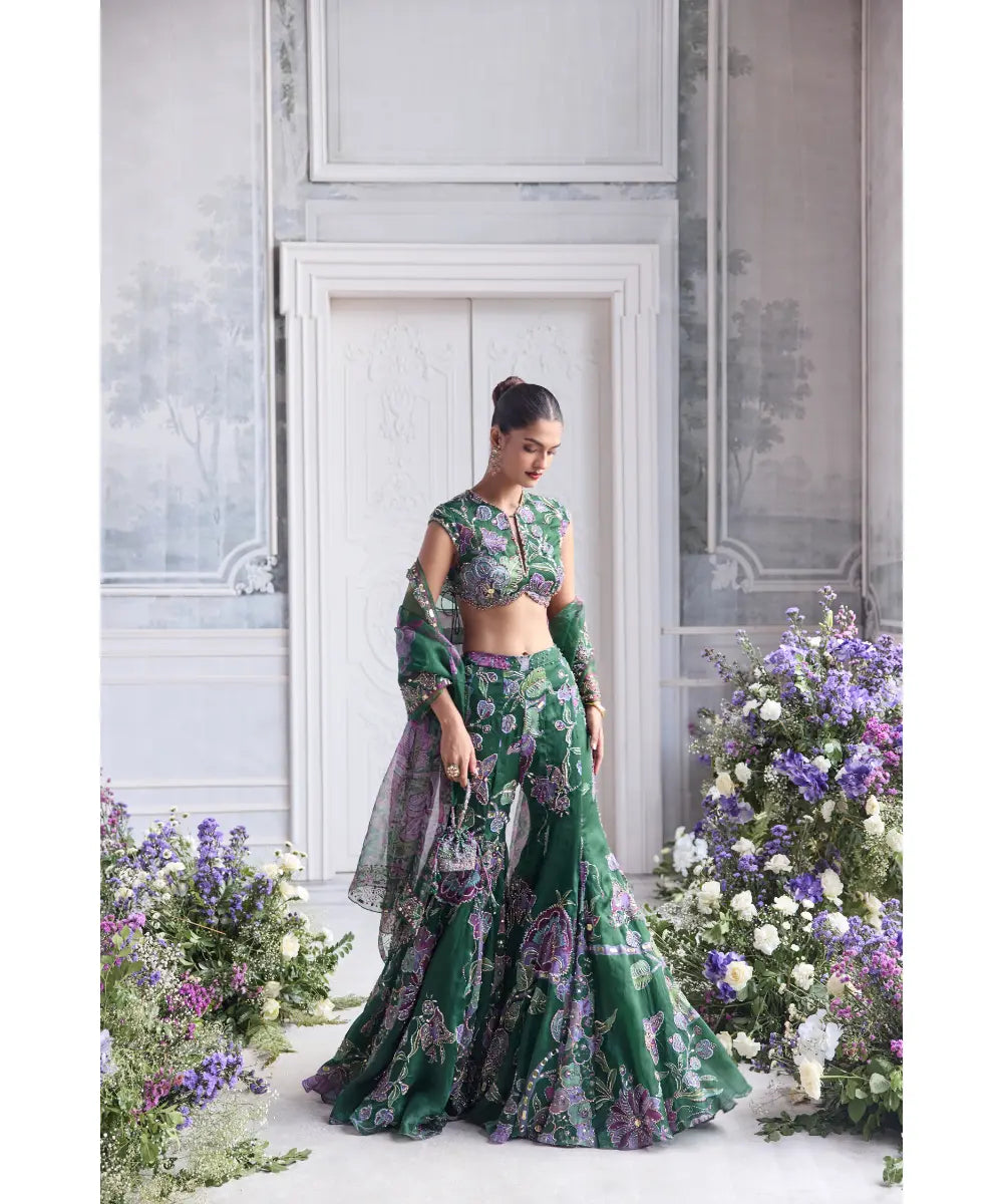 HEAVY HAND EMBROIDERED CAP SLEEVES BLOUSE PAIRED WITH HEAVY EMBROIDER DUPATTA AND SHARARA - NORA