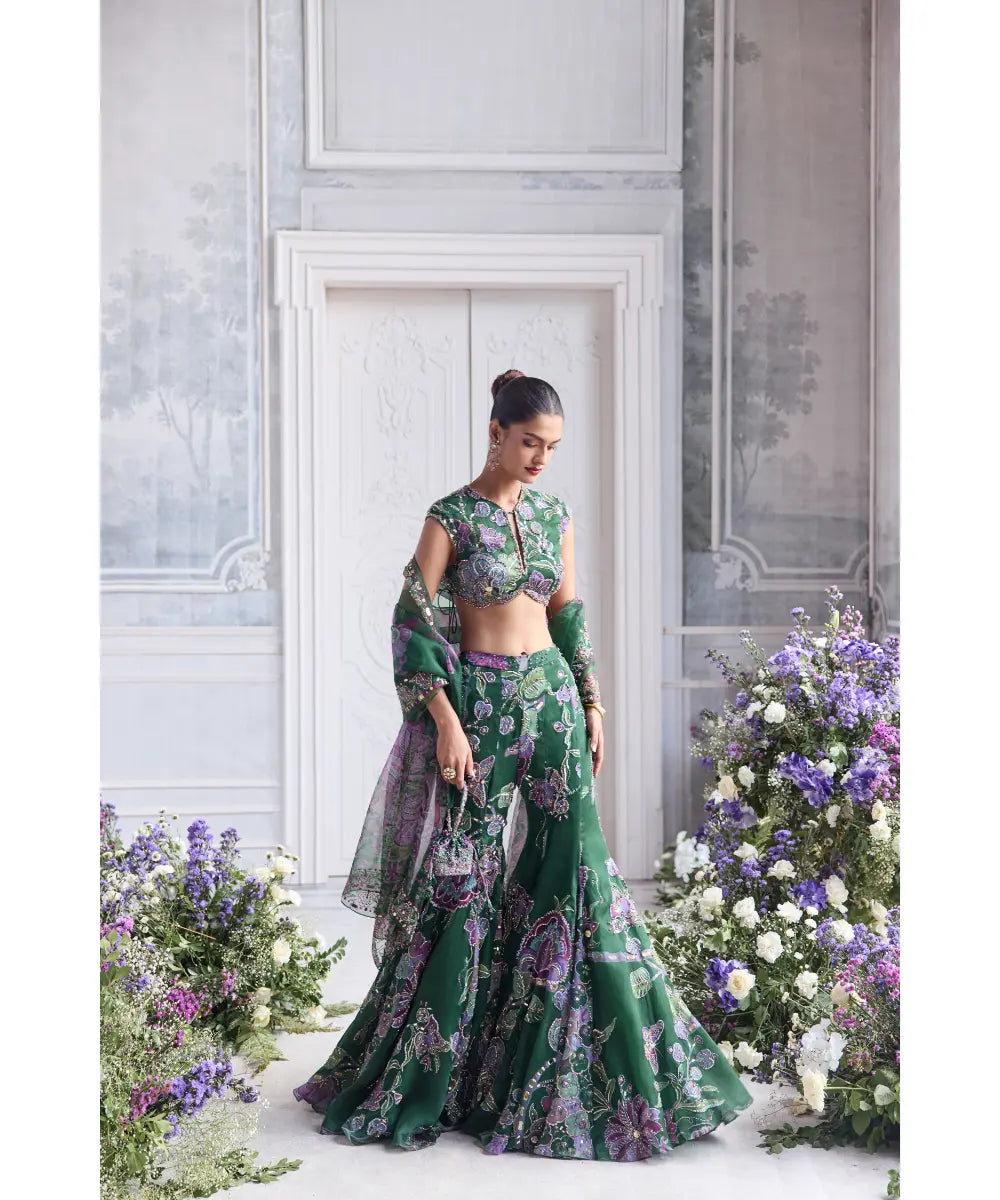 HEAVY HAND EMBROIDERED CAP SLEEVES BLOUSE PAIRED WITH HEAVY EMBROIDER DUPATTA AND SHARARA - NORA