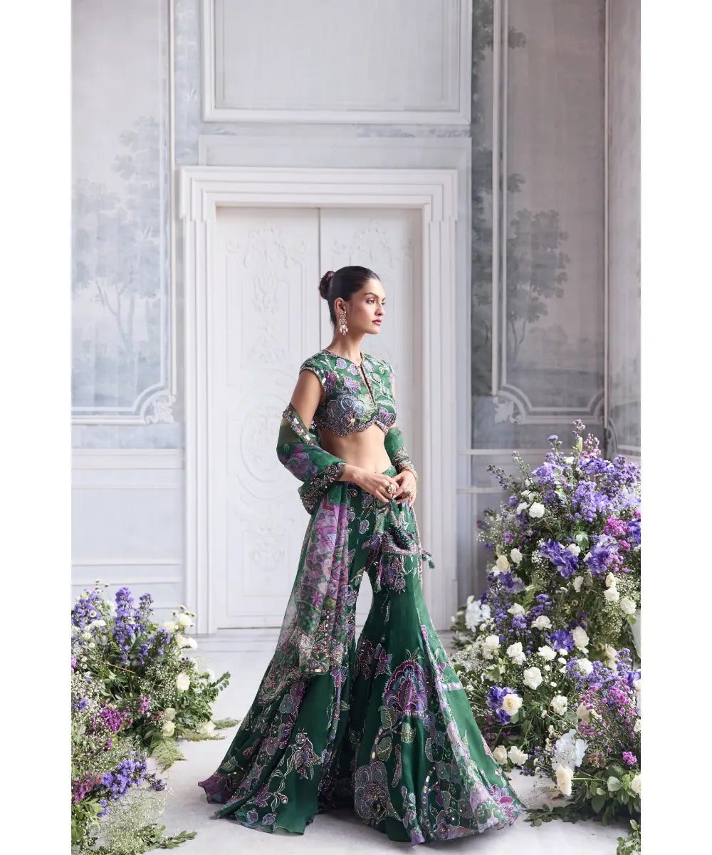 HEAVY HAND EMBROIDERED CAP SLEEVES BLOUSE PAIRED WITH HEAVY EMBROIDER DUPATTA AND SHARARA - NORA