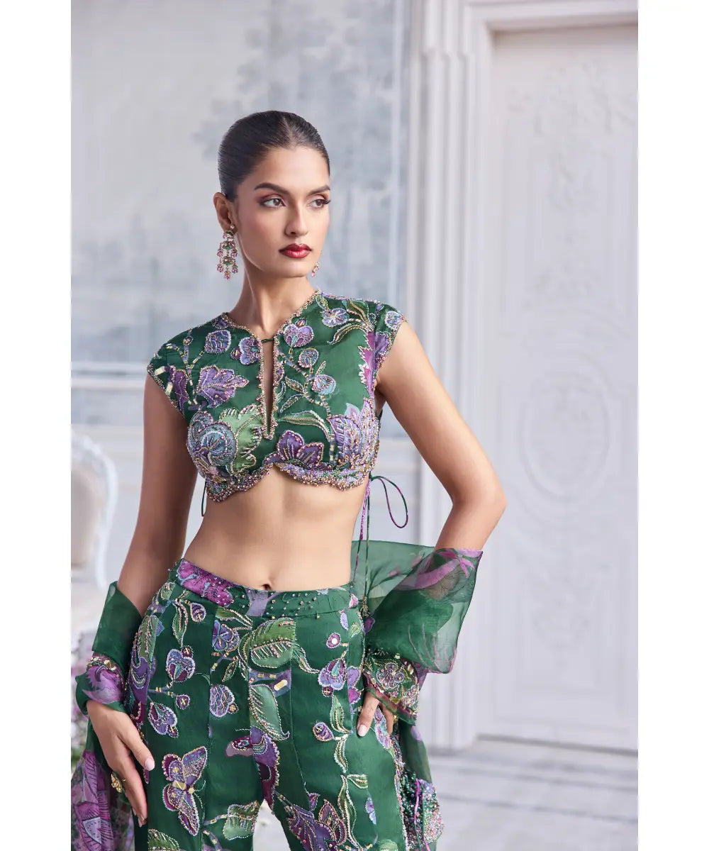 HEAVY HAND EMBROIDERED CAP SLEEVES BLOUSE PAIRED WITH HEAVY EMBROIDER DUPATTA AND SHARARA - NORA