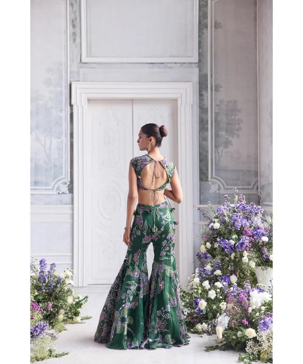 HEAVY HAND EMBROIDERED CAP SLEEVES BLOUSE PAIRED WITH HEAVY EMBROIDER DUPATTA AND SHARARA - NORA