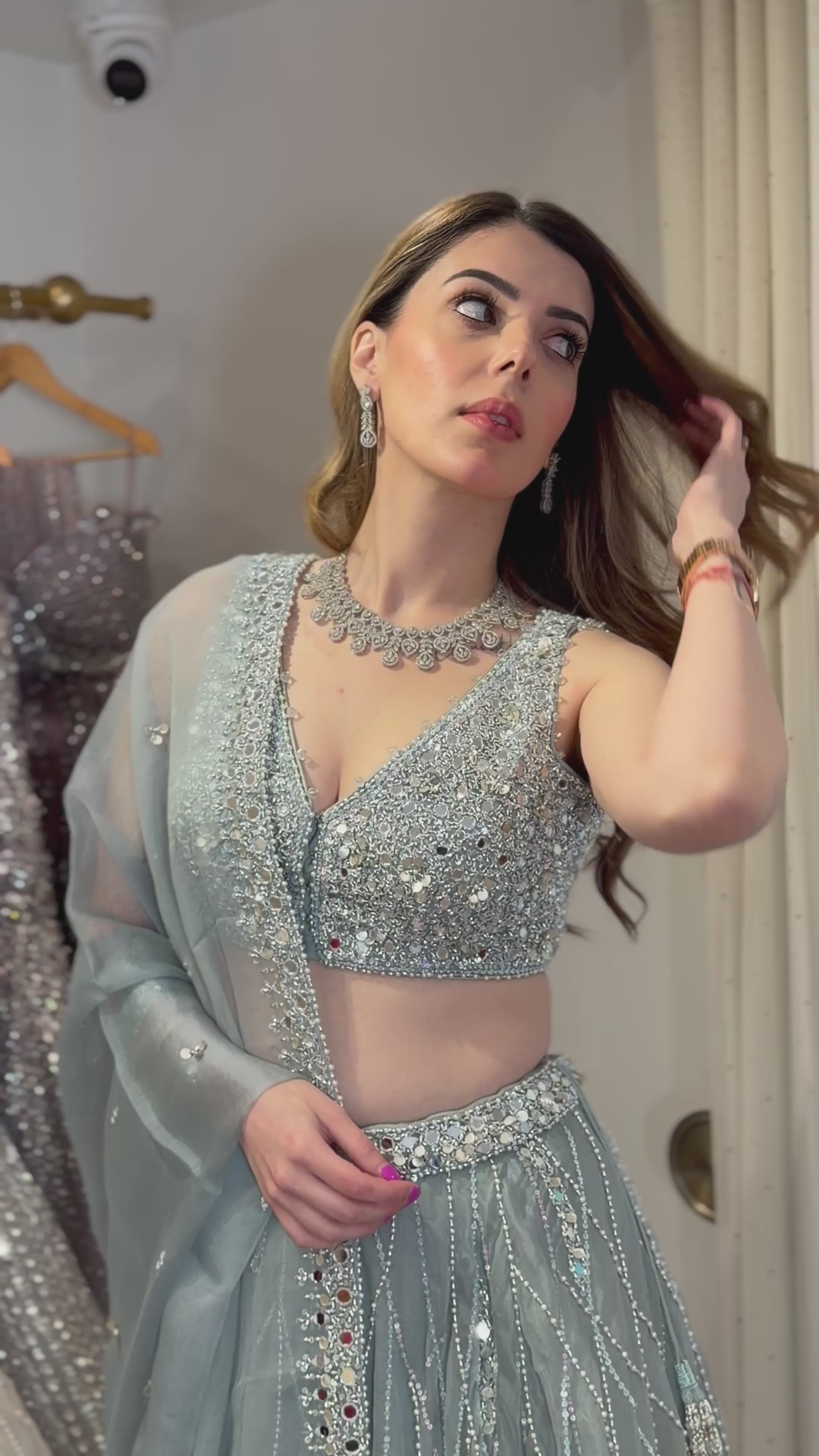 Sanya Gulati - Powder Blue Organza Lehenga Set