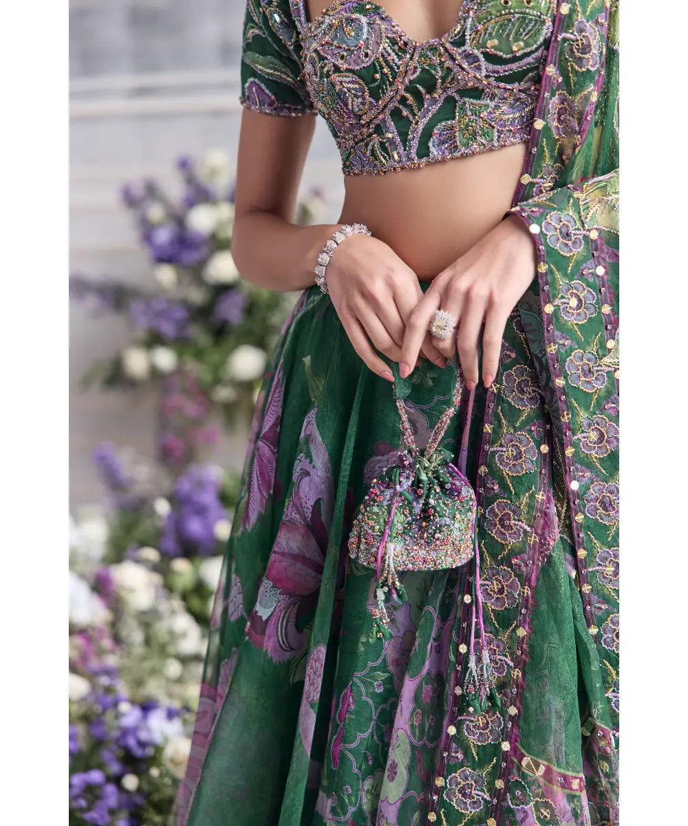 EMBROIDERED BLOUSE AND DUPATTA PAIRED WITH FLORAL LEHENGA - RESHA