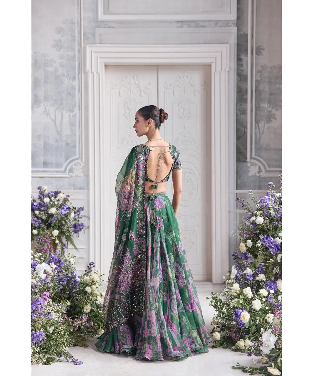 EMBROIDERED BLOUSE AND DUPATTA PAIRED WITH FLORAL LEHENGA - RESHA
