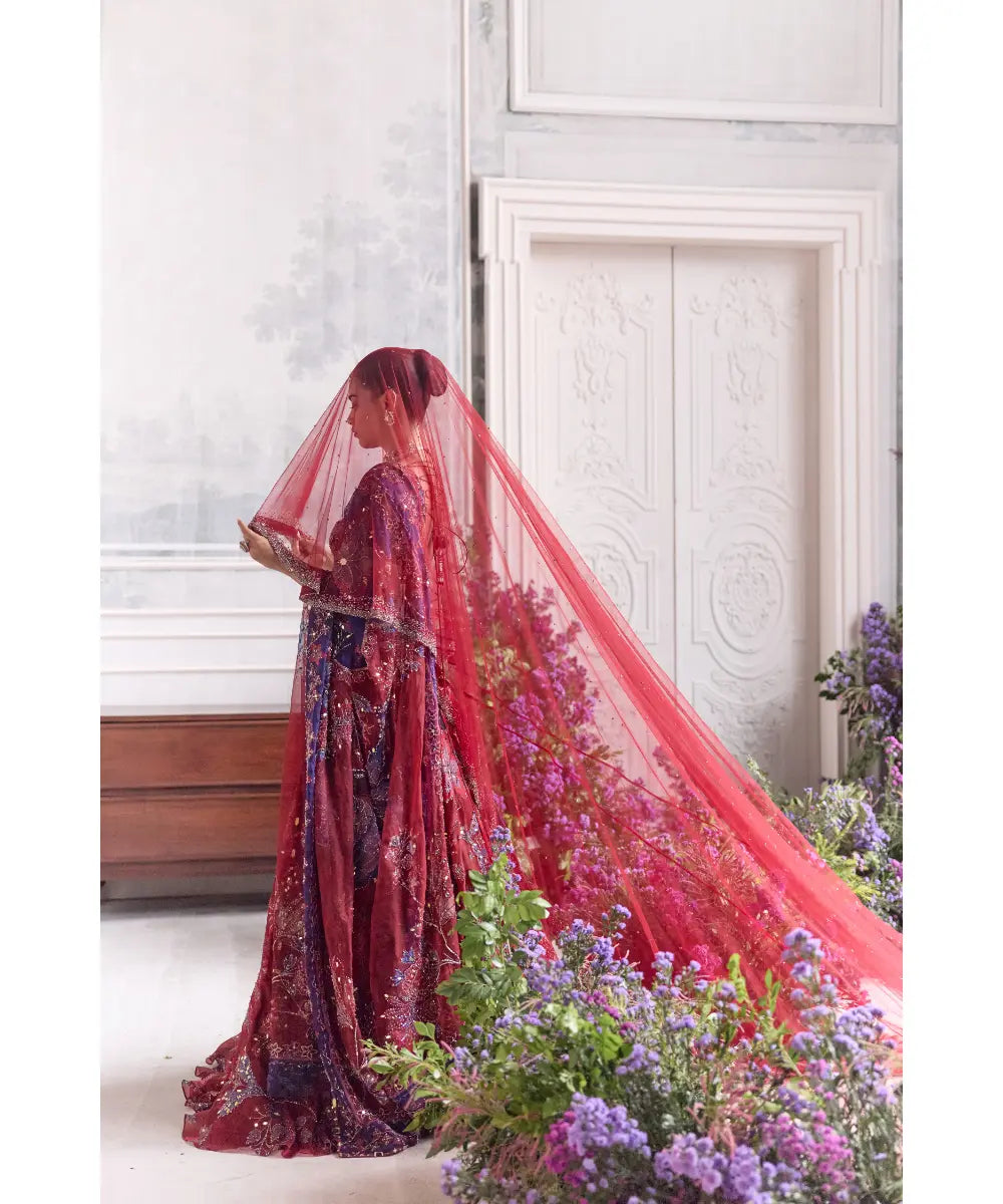 HEAVY HAND EMBROIDERED SCALLOPED - RIDAA WITH VEIL