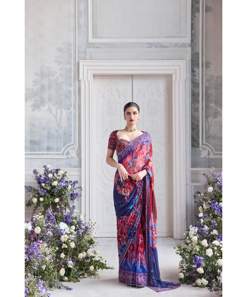 HEAVY EMBROIDERED SCALLOPED BLOUSE PAIRED WITH PREDRAPED SAREE - SAMAR
