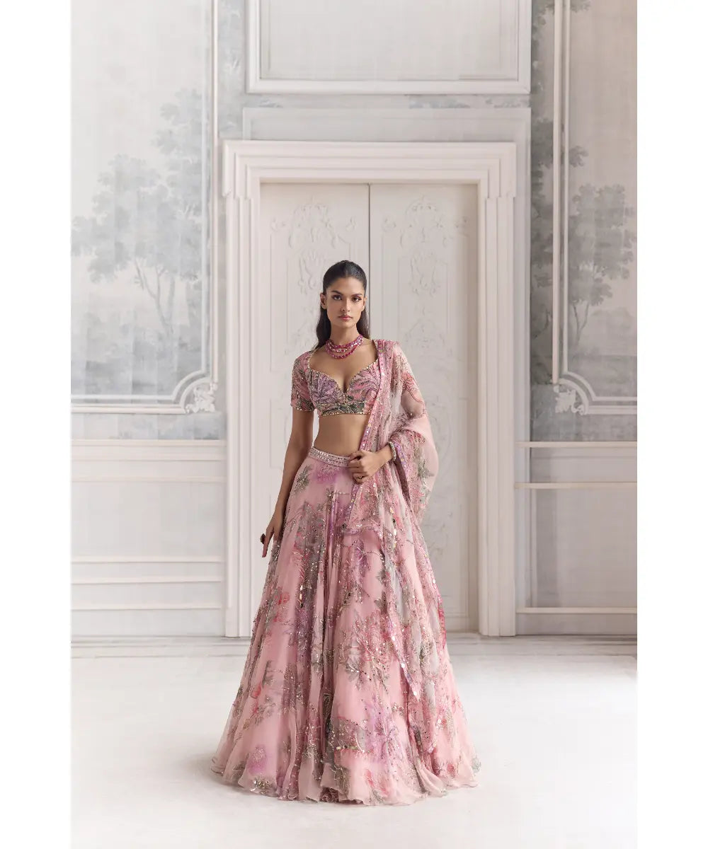 HEAVY HAND EMBROIDERED LEHENGA PAIRED WITH EMBROIDERED BLOUSE AND DUPATTA - SARA