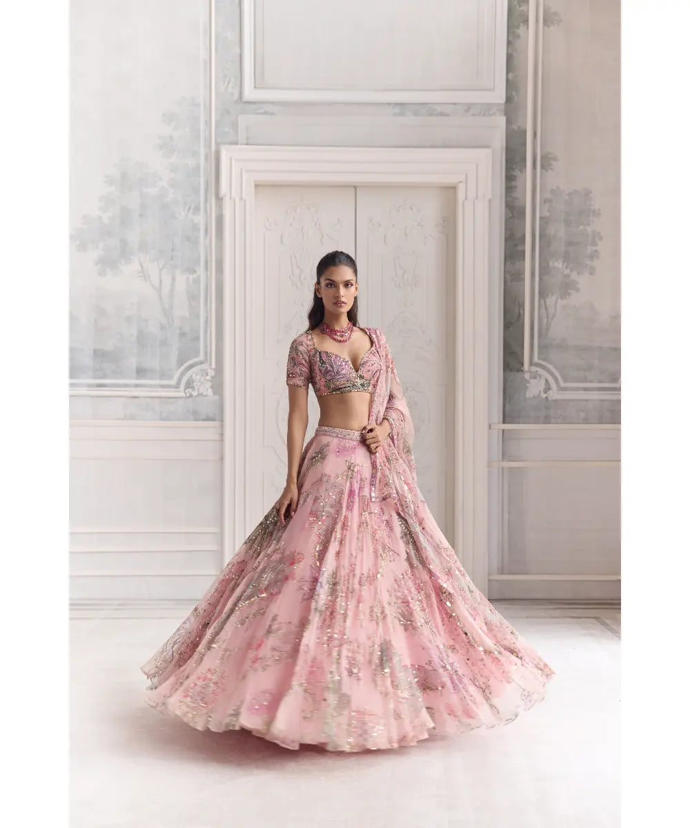 HEAVY HAND EMBROIDERED LEHENGA PAIRED WITH EMBROIDERED BLOUSE AND DUPATTA - SARA