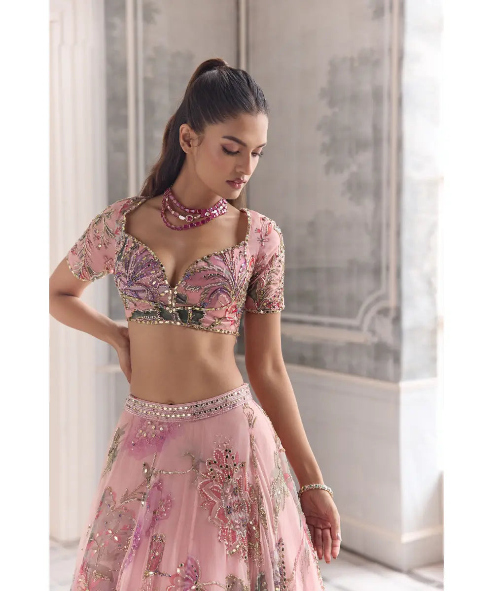 HEAVY HAND EMBROIDERED LEHENGA PAIRED WITH EMBROIDERED BLOUSE AND DUPATTA - SARA