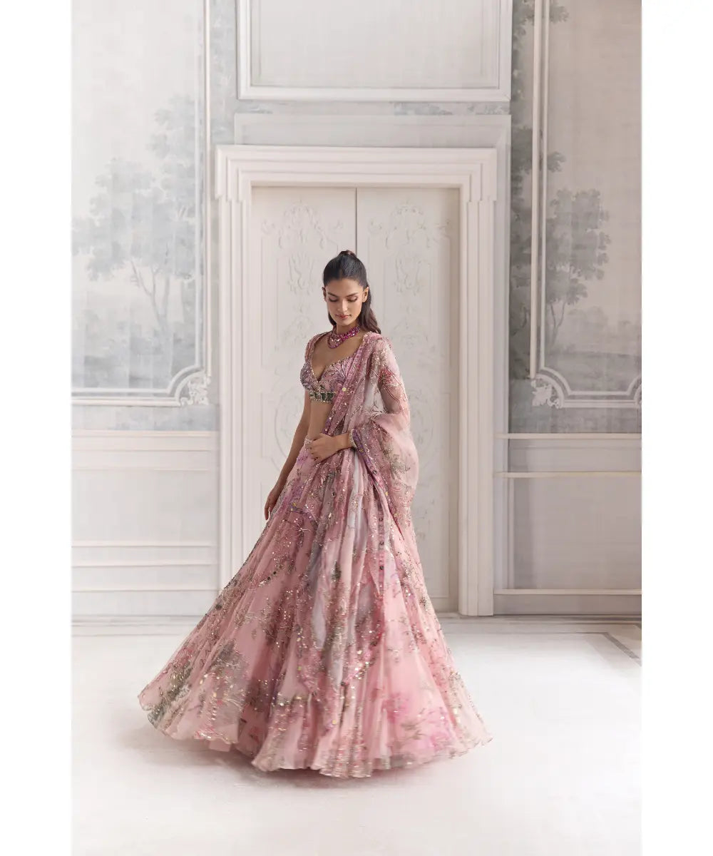 HEAVY HAND EMBROIDERED LEHENGA PAIRED WITH EMBROIDERED BLOUSE AND DUPATTA - SARA