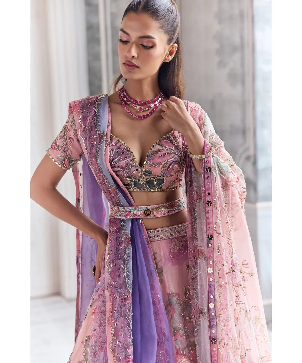 HEAVY EMBROIDERED LEHENGA SET  PAIRED WITH EMBROIDERED BELT AND  SIDE DUPATTA - SARA BRIDAL