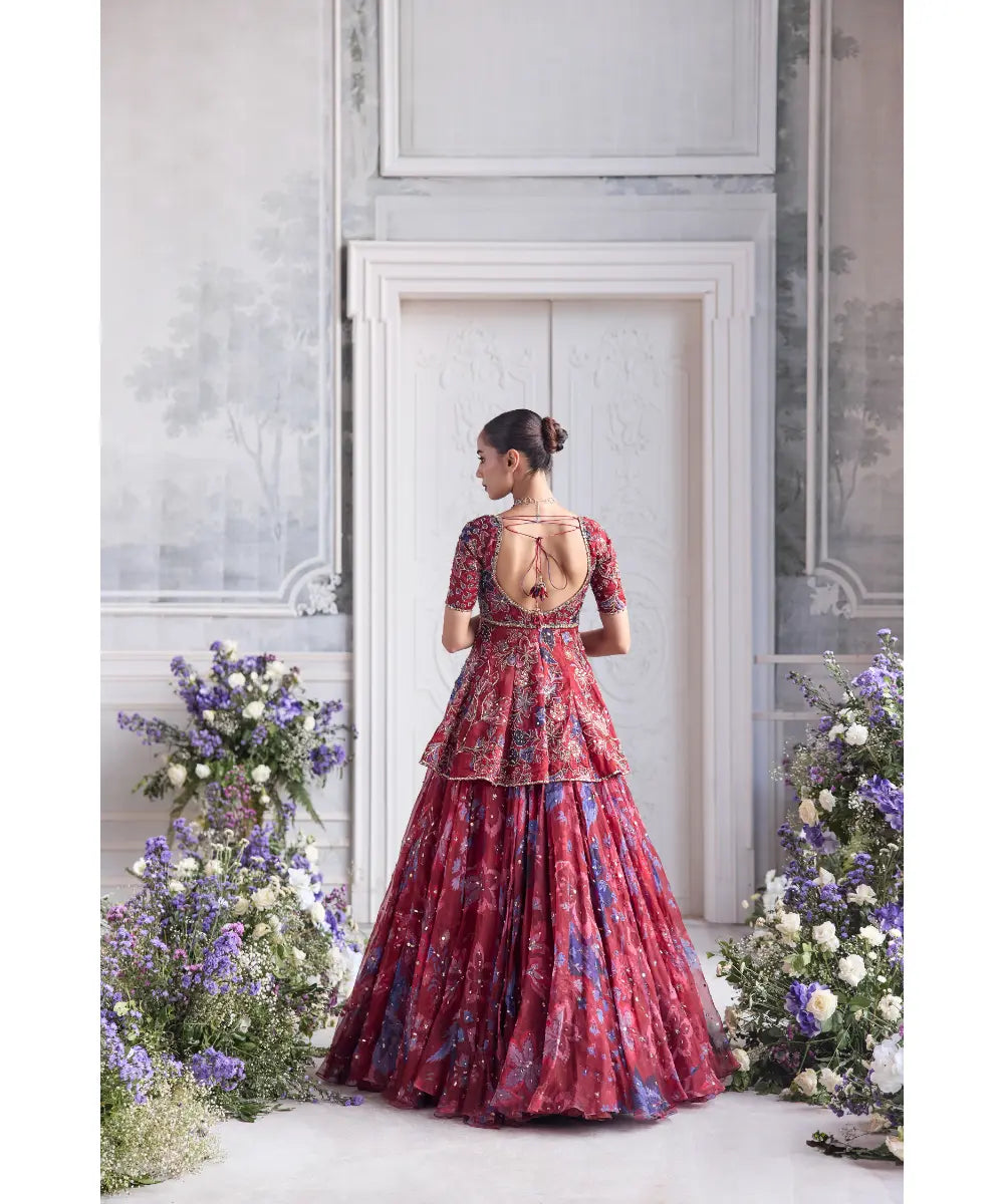 HEAVY EMBROIDERED PEPLUM KURTA PAIRED WITH EMBROIDERED LEHENGA AND DUPATTA - SELINA