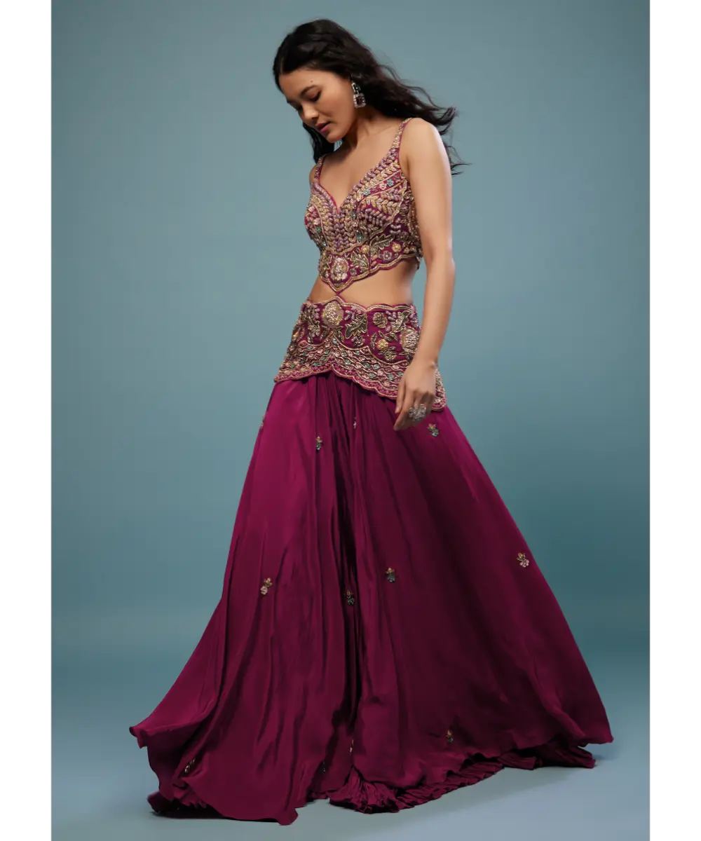 KALKI - Plum Purple Embroidered Jumpsuit In Satin