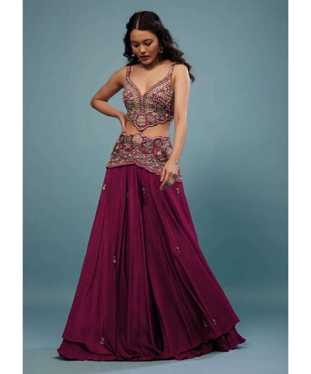 KALKI - Plum Purple Embroidered Jumpsuit In Satin