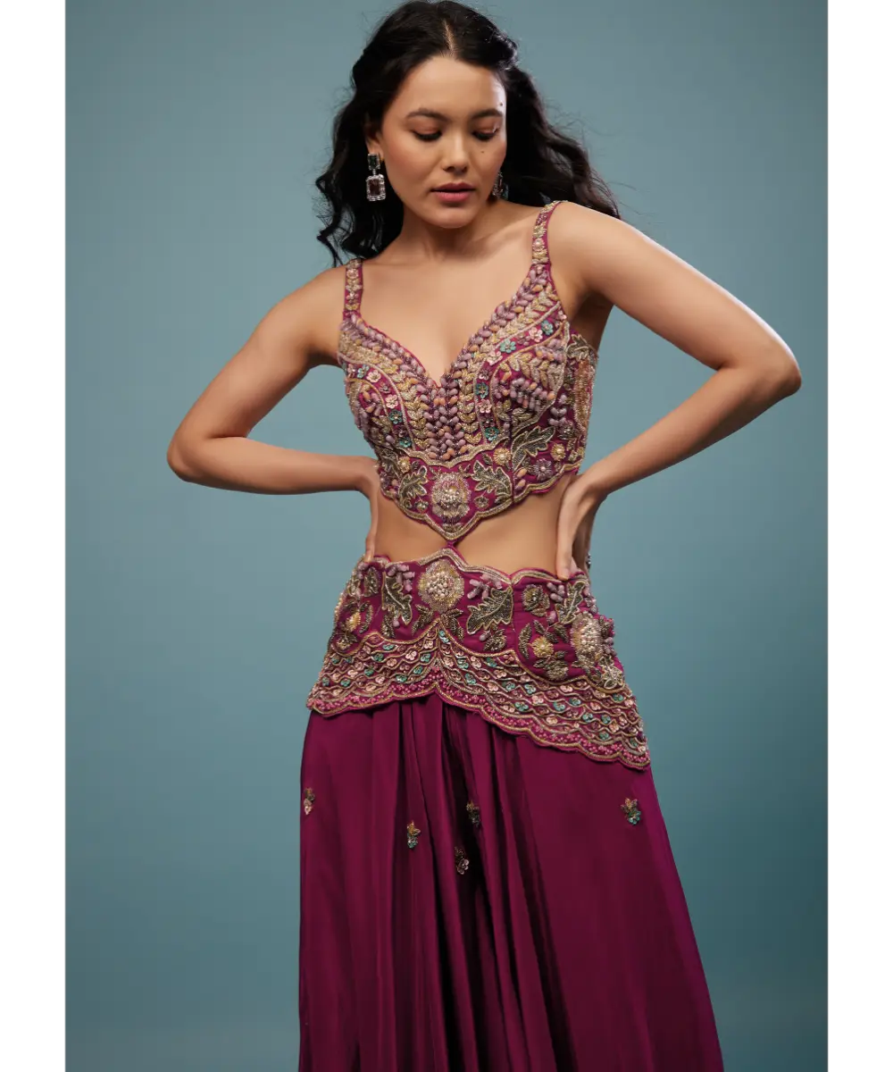 KALKI - Plum Purple Embroidered Jumpsuit In Satin