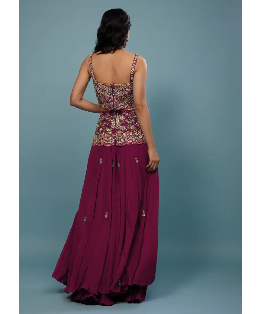 KALKI - Plum Purple Embroidered Jumpsuit In Satin