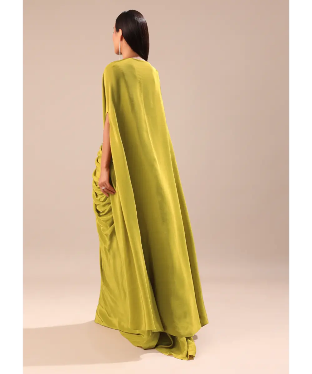 KALKI - Lime Green Dhoti With Embroidered Blouse And Cape