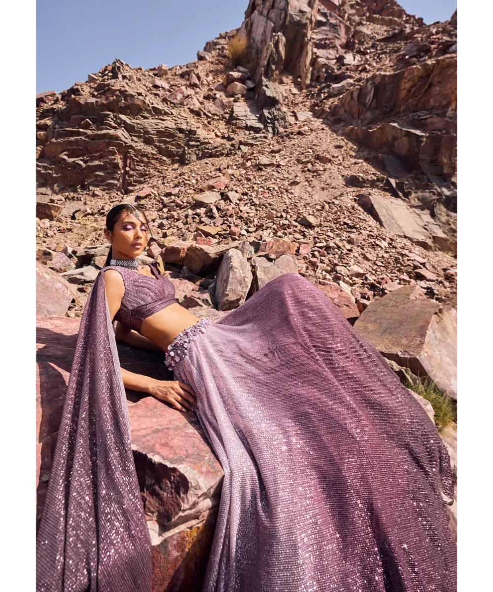 KALKI - Lilac Crushed Shimmer Lehenga With Blouse And Cape