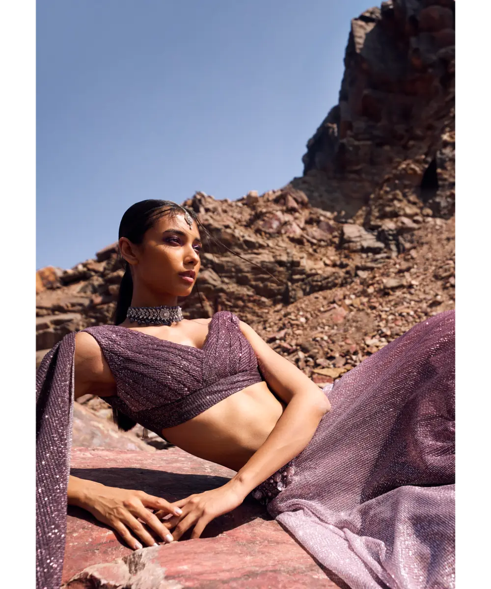 KALKI - Lilac Crushed Shimmer Lehenga With Blouse And Cape