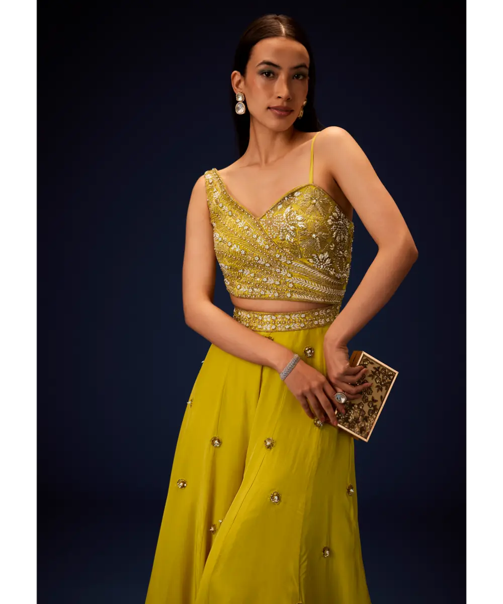 KALKI - Sunglow Mustard Hand Embroidered Double Layer Frill Jumpsuit