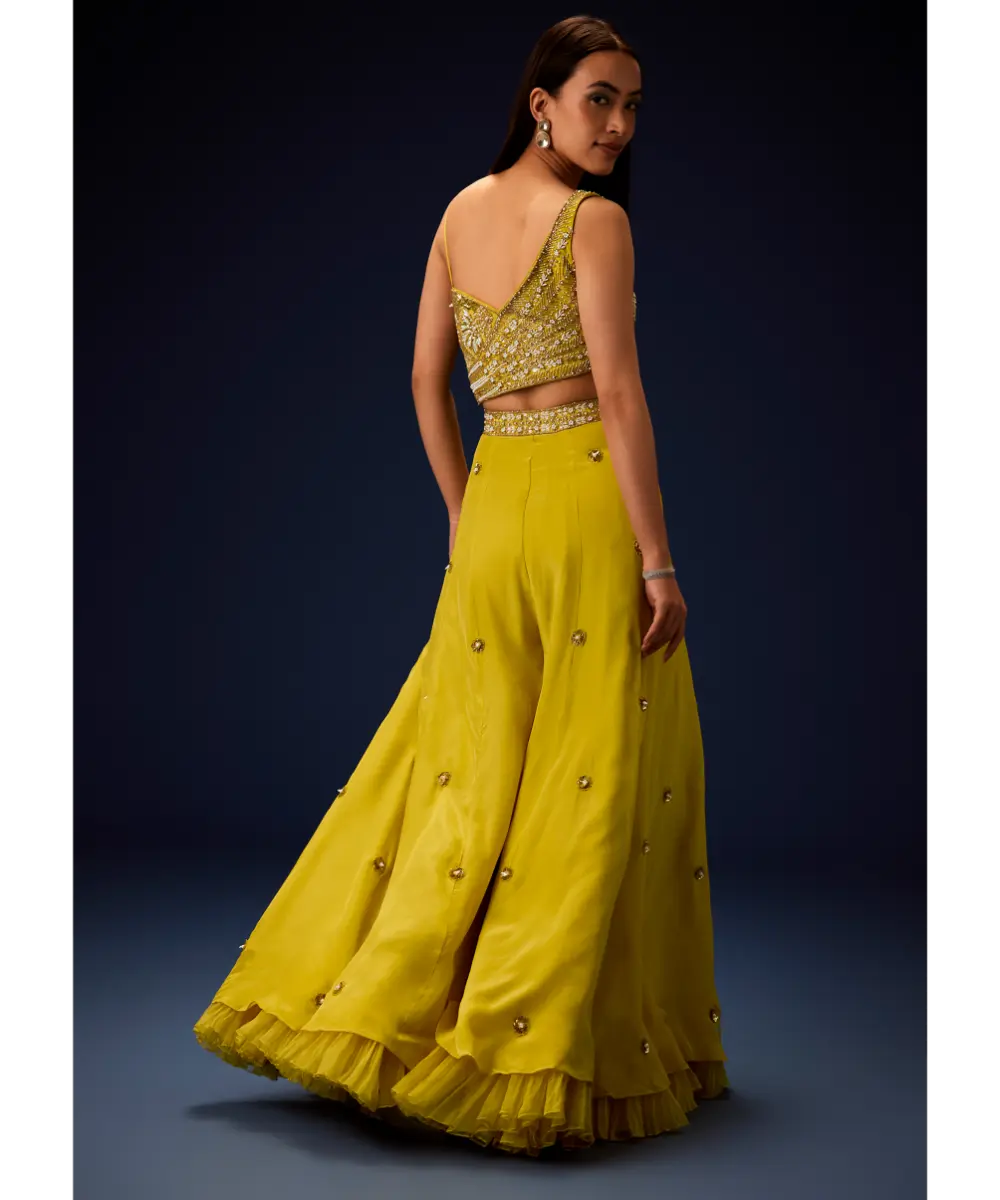 KALKI - Sunglow Mustard Hand Embroidered Double Layer Frill Jumpsuit