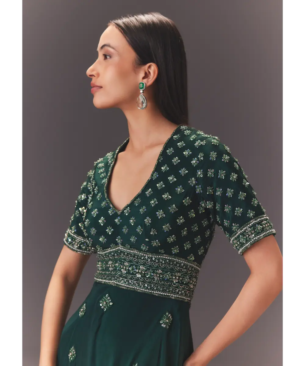 KALKI - Forest Greenhand Embroidered Double Layer Jumpsuit