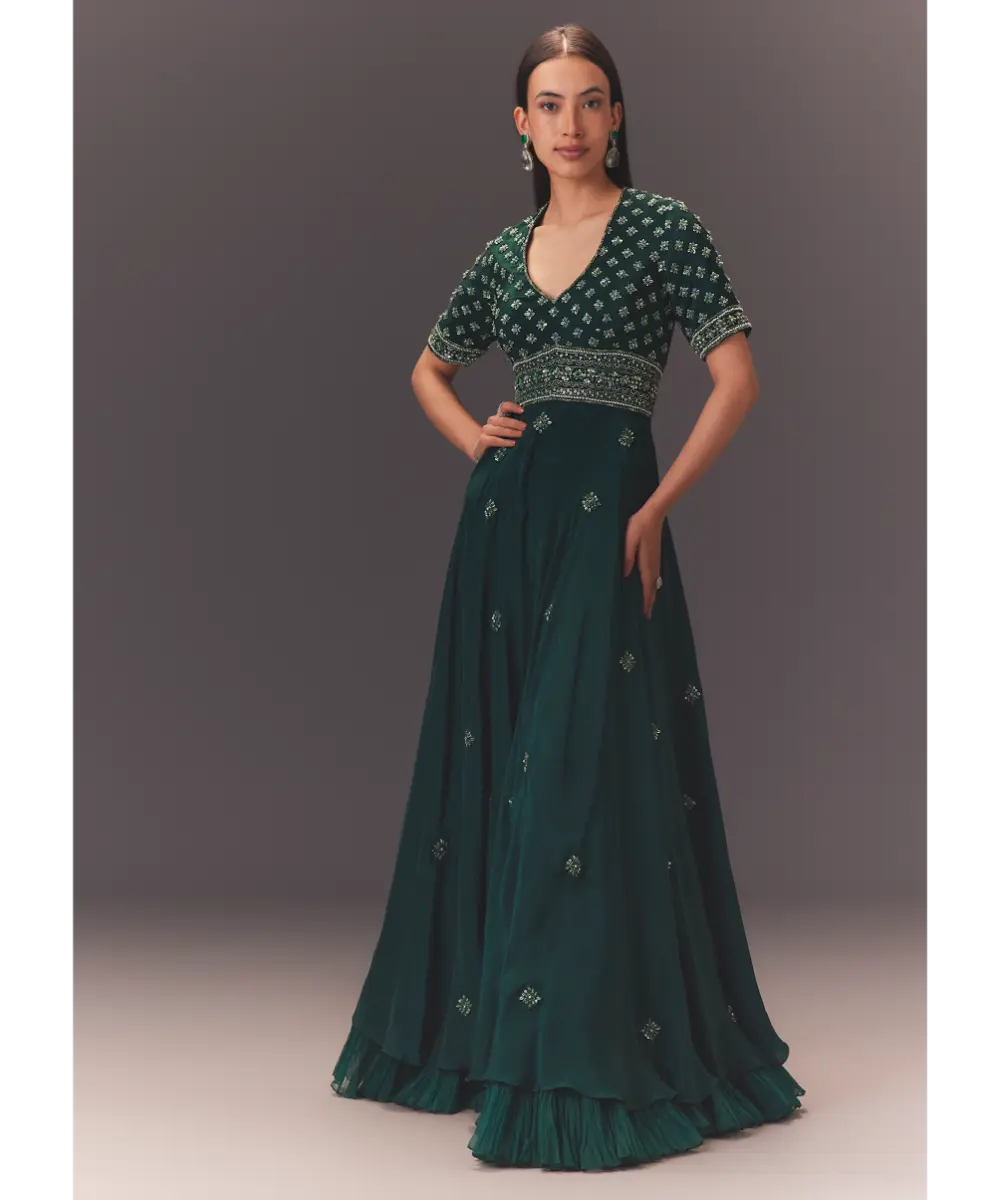 KALKI - Forest Greenhand Embroidered Double Layer Jumpsuit