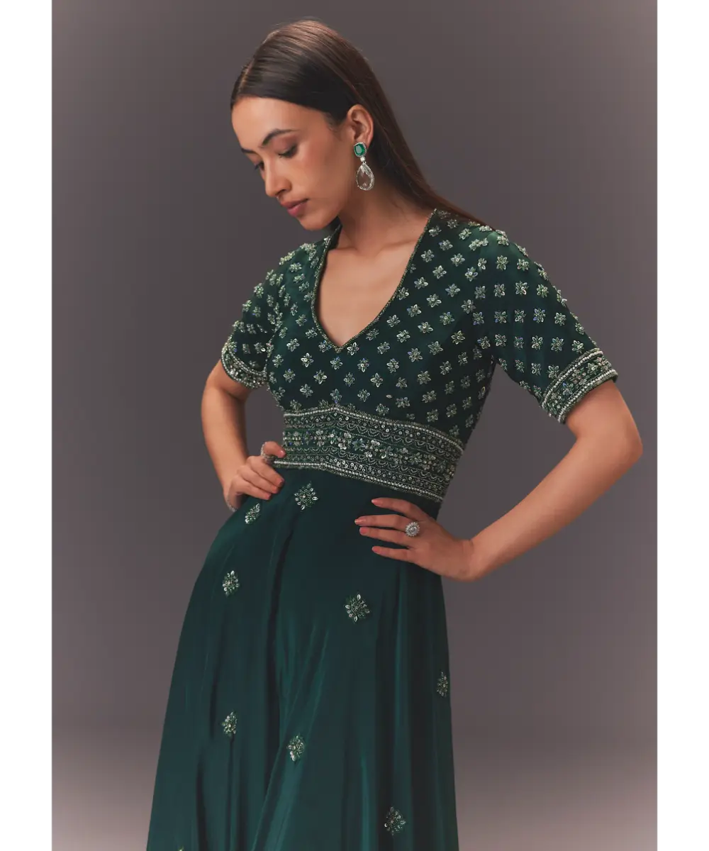 KALKI - Forest Greenhand Embroidered Double Layer Jumpsuit