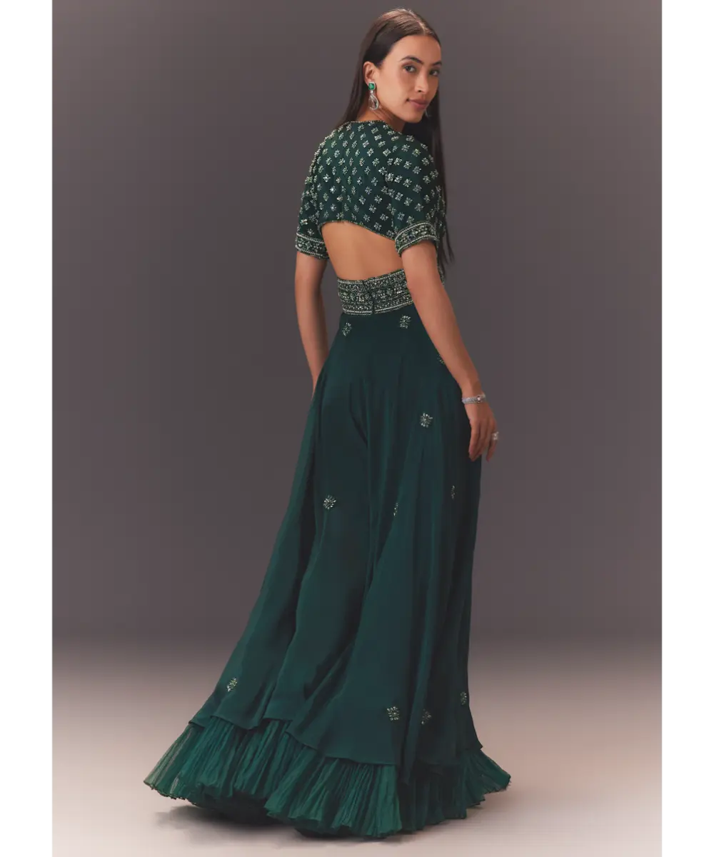 KALKI - Forest Greenhand Embroidered Double Layer Jumpsuit