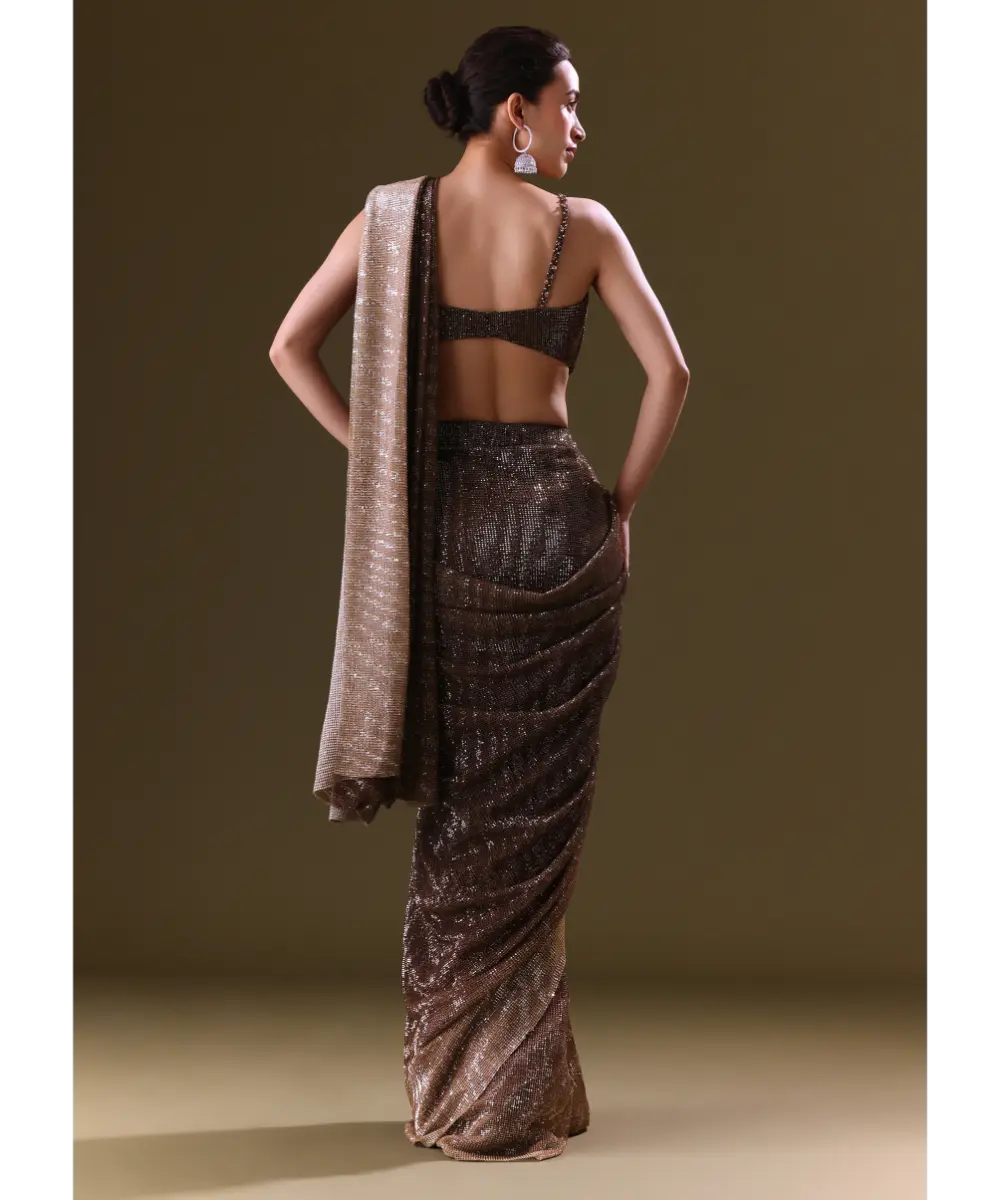 KALKI - Brown Pre Stitched Saree With Cowl Blouse