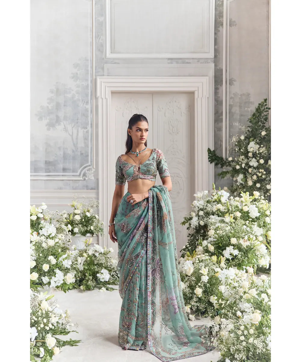 HAND EMBROIDERED BLOUSE  PAIRED WITH SAREE -UZMA