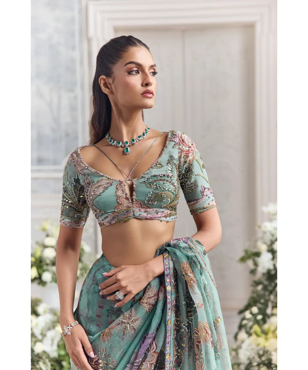 HAND EMBROIDERED BLOUSE  PAIRED WITH SAREE -UZMA