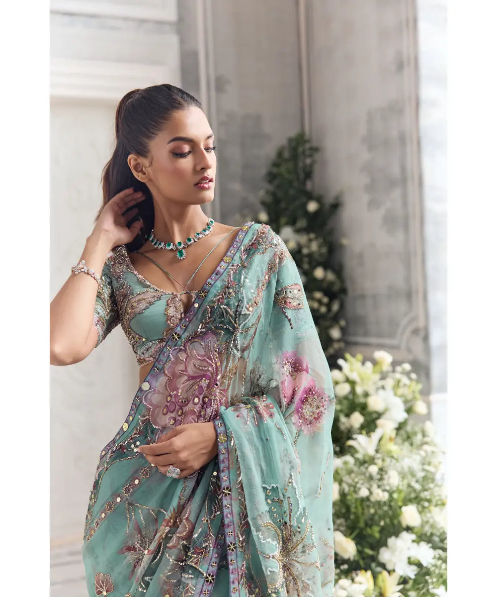 HAND EMBROIDERED BLOUSE  PAIRED WITH SAREE -UZMA