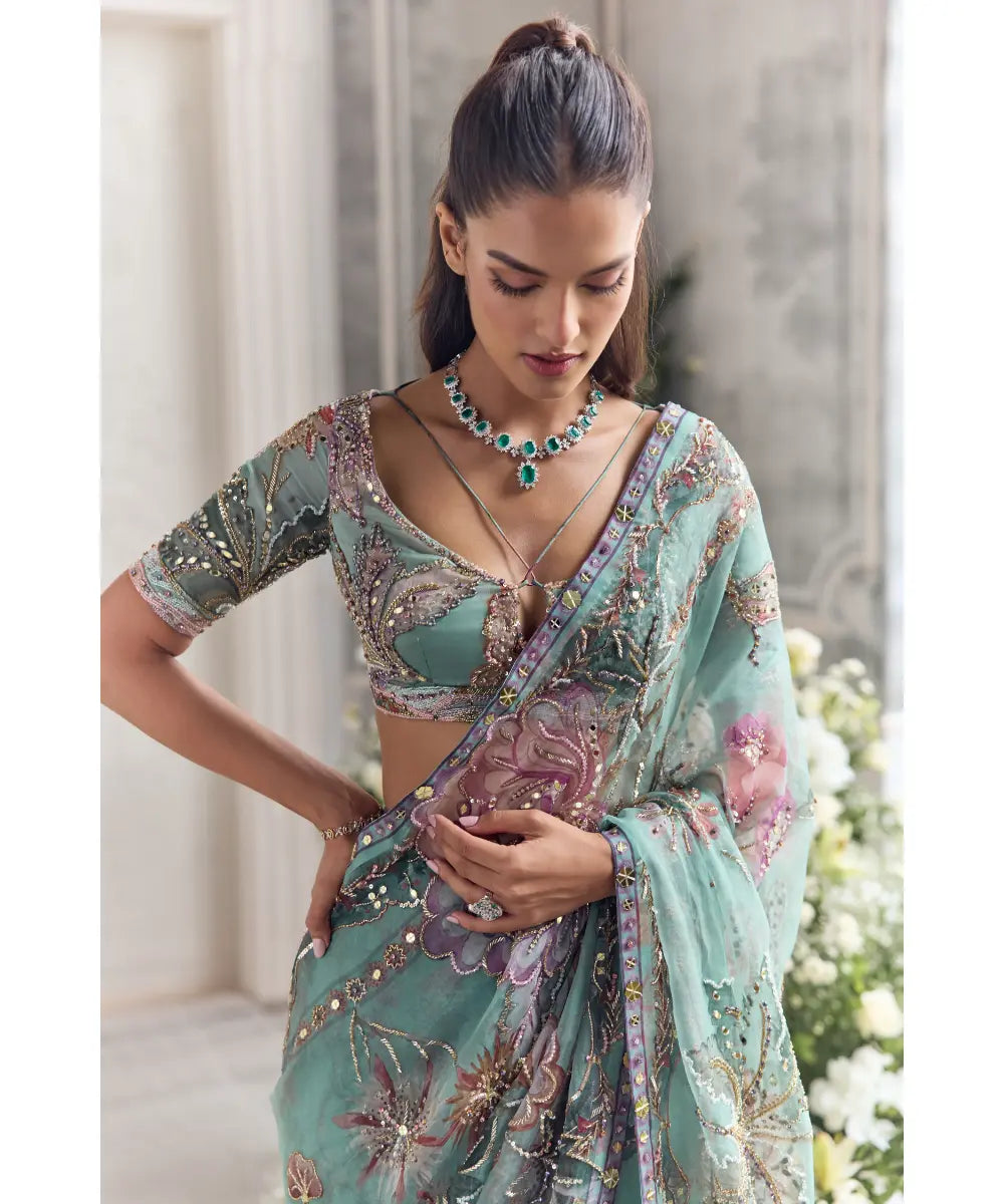 HAND EMBROIDERED BLOUSE  PAIRED WITH SAREE -UZMA