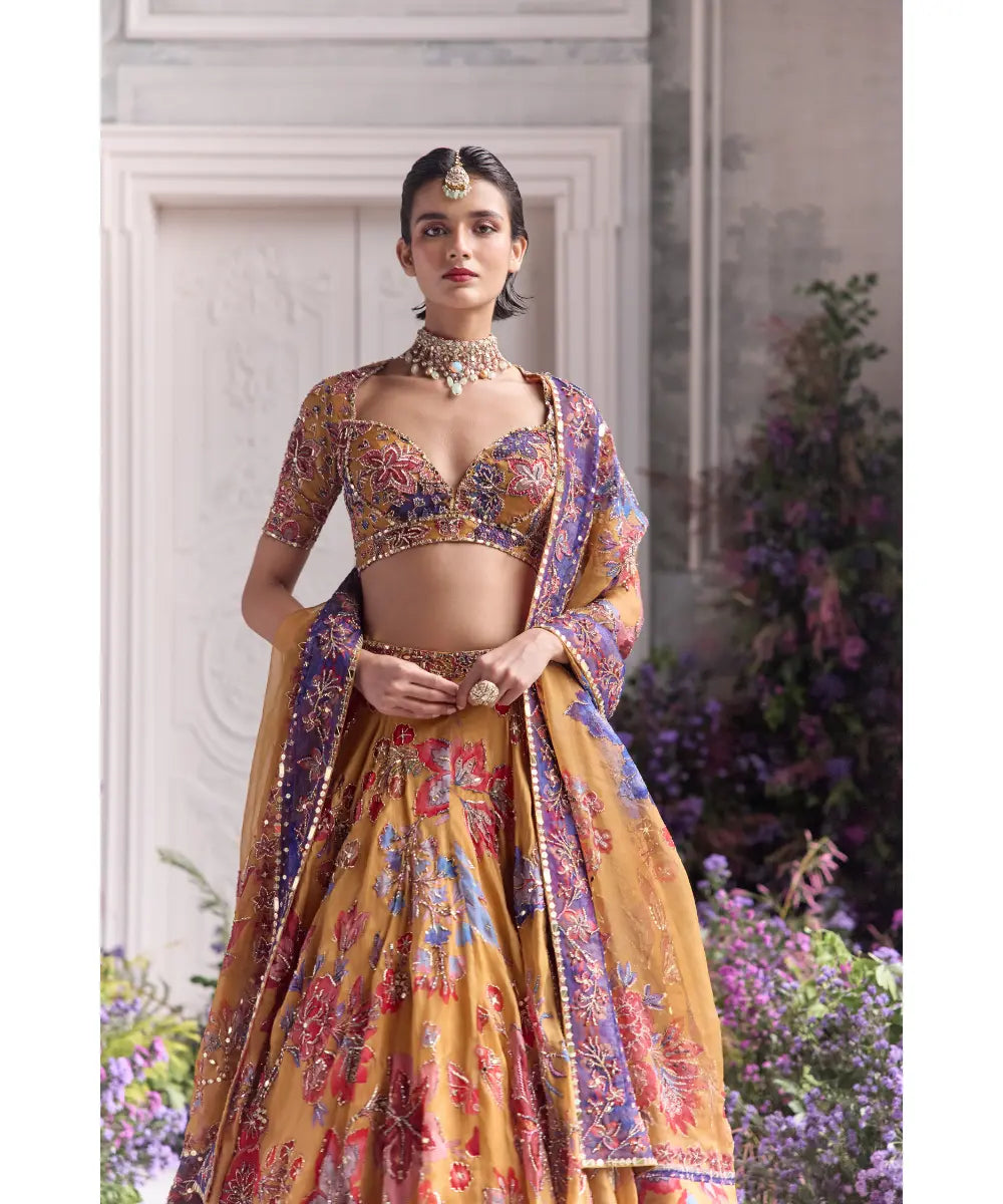 Hand Embroidered Choli Cut Blouse and Lehenga dupatta - Zena