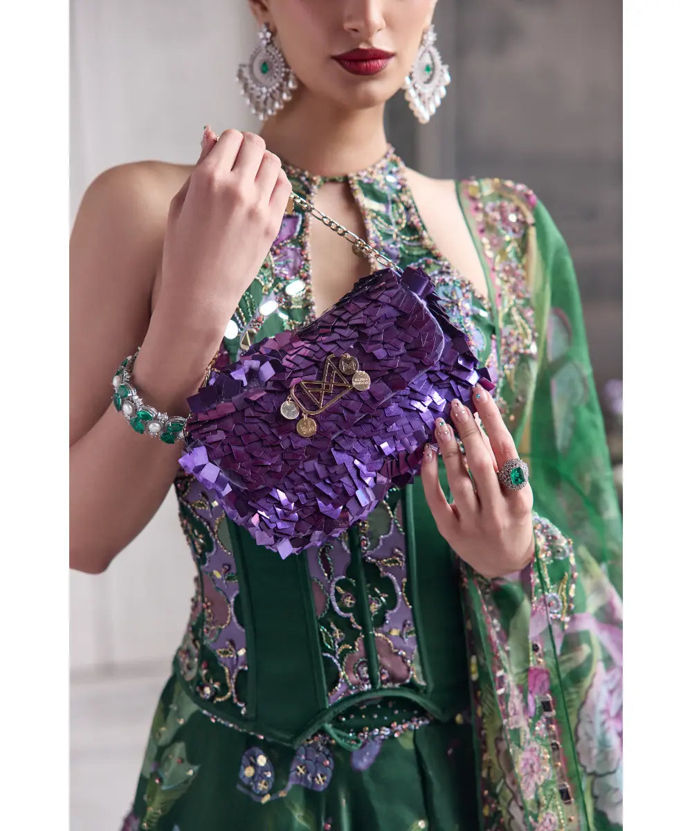 KEY HOLE CORSET TOP PAIRED WITH EMBRODIERED DUPATTA AND LEHENGA - ZUHA