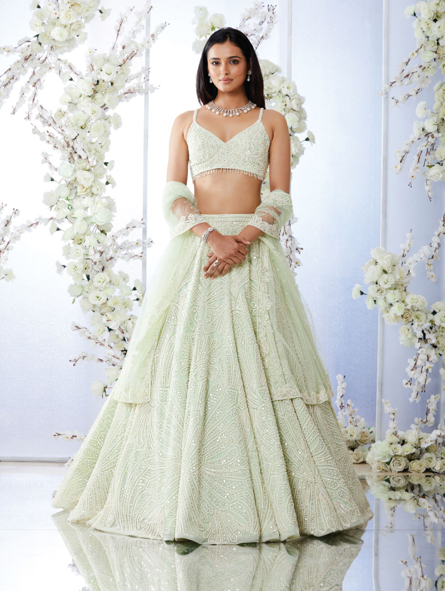 Seema Gujral – Mint Green Pearl Lehenga Set – Nikaza Asian Couture